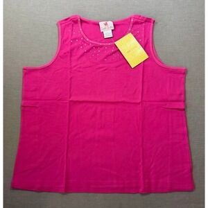 Quaker Factory Tank Top Blouse Women's 2X Pink Rhinestone Sparkle Sleeveless